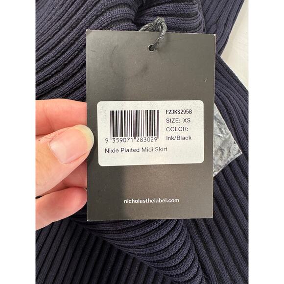 Nicholas Nixie Plaited Midi Skirt XS Ink Black Ribbed Knit High Waist Slit New - Picture 7 of 13